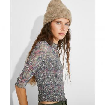 NAËLLE - Top estampado floral de cuerpo nido de abeja