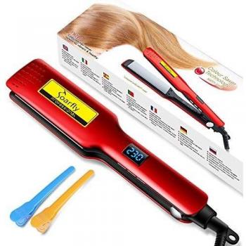 Soarfly Recubrimiento de cerámica de turmalina de 4.5 pulgadas - Plancha de peinado, plancha de pelo, función de apagado automático digital PTC, barra de temperatura ajustable LED