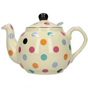 London Pottery - Tetera con infusor (cerámica, 4 tazas, 1300ml), diseño de lunares, color blanco y blanco