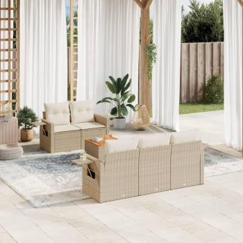 Sofá de jardín 6 piezas Polyrattan Beige con cojines