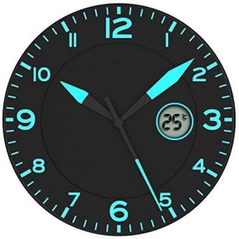 Reloj de Pared Moderno Fishtec con Temperatura Digital - Ø 25,4 cm - Negro y Azul