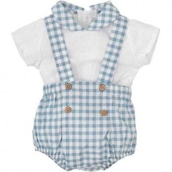 Conjunto de bebé niño en color azul con cuadros vichy