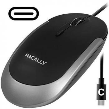 Macally USB Type C Mouse - Slim & Compact Design - USB C Mouse for MacBook Pro iMac PC etc. - Simple 3 Button & Scroll Wheel Layout with DPI Switch - Comfortable Plug & Play Corded Mouse