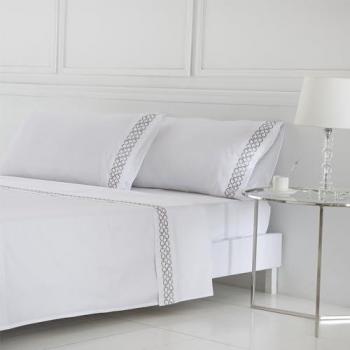 Juego de cama de satén 400 hilos algodón egipcio bordado blanco 270x270 para cama de 180 cm