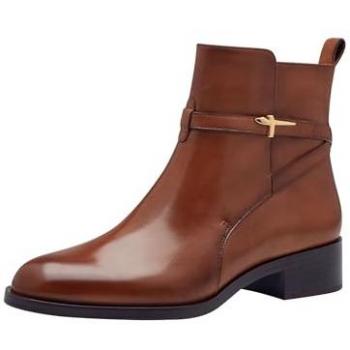 Botín Elegante Tamaris de Cuero Cognac con Tacón Ancho y Detalle T para Dama - Talla 37