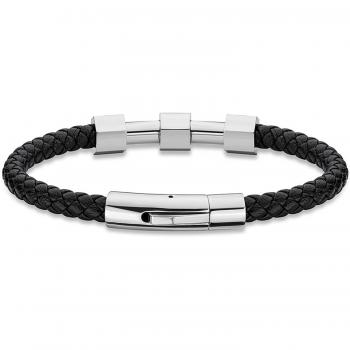 Police PEAGB2119621 Pulsera de Hombre de Acero y Cuero Negro