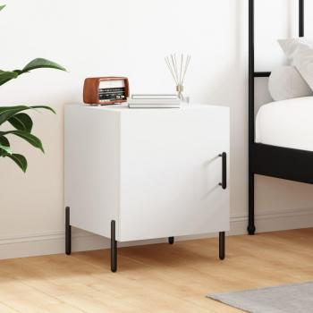 Mesita de noche de madera de ingeniería 40x40x50 cm en color blanco brillante, negro y blanco, ideal para habitación, dormitorio, salón y estudio, también utilizada como mesa auxiliar