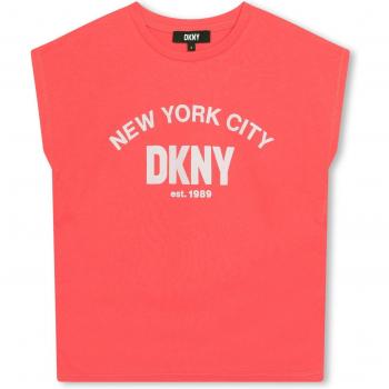 Camiseta de niña DKNY de manga corta con letrero frontal D60092