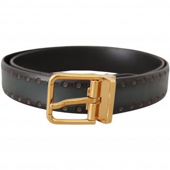 Dolce & Gabbana Green Perforated Leather Brass Metal Belt - 90 cm / 36 Inches