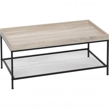 Mesa de Centro Estilo Industrial con Estante de Malla y Marco de Metal 100x50x46,5 cm Natural