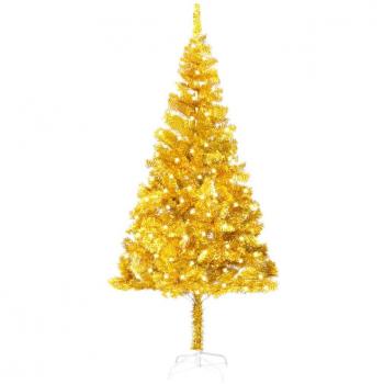 Pre-lit Artificial Christmas Tree with Gold Stand 240 cm PET