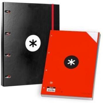 Carpeta con recambio Antartik A4 de 4 anillas, color negro