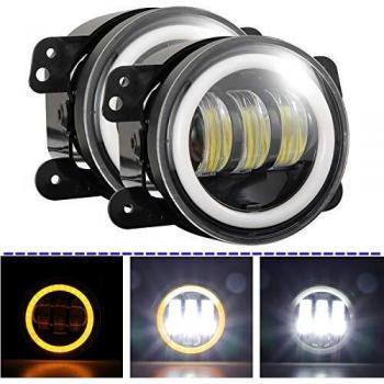 YUGUANG Par de Faros 4 Luces LED Motocicleta Antiniebla 60W 2400LM Color ámbar+Luces blancas LED Angel Eyes DRL Faros LED de Trabajo Bar LED SUV Para Exteriores Faros de Motocicleta Ojos de Angel