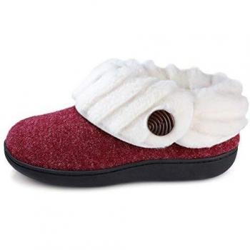 Wishcotton Zapatillas cómodas para mujer, de espuma viscoelástica, de Navidad, con parte trasera cerrada, para interiores y exteriores, suela de goma antideslizante, Rojo
