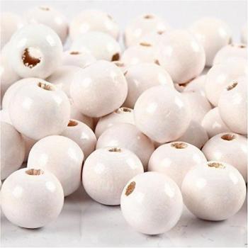 Cuentas de madera, D: 12 mm, tamaño del agujero 3 mm, color blanco, 22 g, aprox. 40 piezas