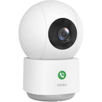 Cámara de Vigilancia WiFi Interior 2K Aosu, Visión Nocturna HD 10m, Detección Humana AI, Audio Bidireccional, Llamada de un Toque, Rotación 360°