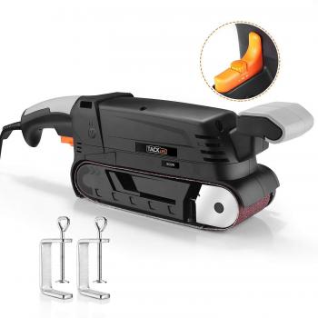 Lijadora de Banda, Tacklife 900W Lijadora Eléctrica, 450-750RPM, Ajuste de Banda sin Herramienta, Banda 75x533mm, Adaptador de Polvo de 32/35mm, Caja de Recogida de Polvo, Cable de 3 Metros PSFS2A