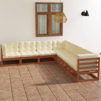 vidaXL Juego de muebles de jardín 7 piezas con cojines de madera de pino maciza