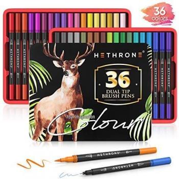34 rotuladores para colorear Hethrone, rotuladores de doble punta ancha y fina para adultos, para colorear libros, caligrafía, pintar, viñetas, diarios, suministros artísticos.