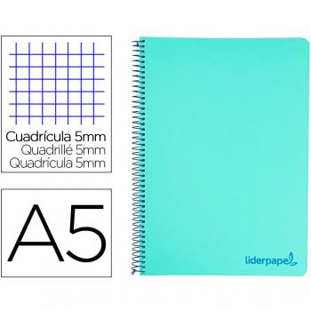 Cuaderno Espiral Liderpapel A5 Micro Wonder Tapa Plástico 120h 90g Cuadro 5mm 5 Bandas 6 Taladros Color Verde