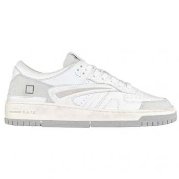 D.a.t.e. Men's White Leather Sneakers Size 40 with Suede Details and Round Laces