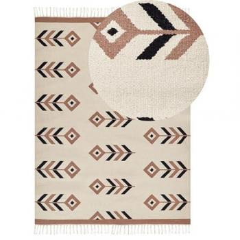 Alfombra Kilim de Algodón Beige y Negro 140 x 200 cm Reversible Patrón Geométrico Pelo Bajo Rectangular