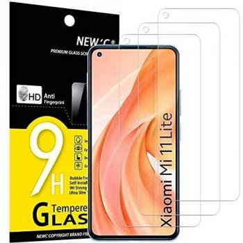 NEW'C 3 Piezas, Protector Pantalla para Xiaomi Mi 11 Lite/Mi 11 Lite 5G, Cristal templado Antiarañazos, Antihuellas, Sin Burbujas, Dureza 9H, 0.33 mm Ultra Transparente, Ultra Resistente
