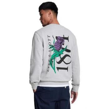 Lyle & Scott Men's Large Grey Floral Print Crew Neck Sweatshirt