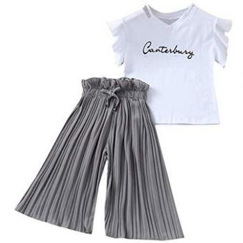 4-14 Años,SO-buts Niña Niñas Verano Letra Camiseta Tops + Volantes Pantalones Anchos Sueltos Trajes Traje, Traje De Bebé Para Sesión De Fotos
