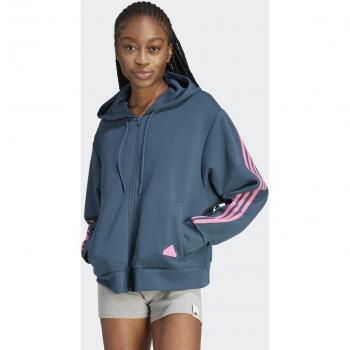Adidas Future Icons 3-Stripes Full-Zip Hoodie, Sportswear, French Terry Cotton, Ribbed Cuffs, Denim Look, Women's Jacket, ADIL3048_DENIM