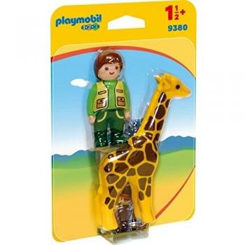 PLAYMOBIL- 1.2.3 Cuidador con Jirafa Juguete, Multicolor