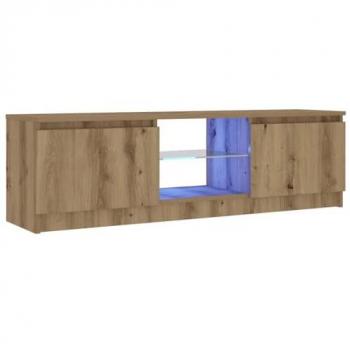 Mueble de TV con luces LED en madera roble artisan, dimensiones 120x30x36 cm, diseño artesanal, soporte para TV, mueble multimedia y consola HiFi