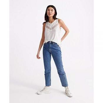 Superdry Mujer Top sin Mangas, con Encaje y diseño Chevron Blanco Caliza 42