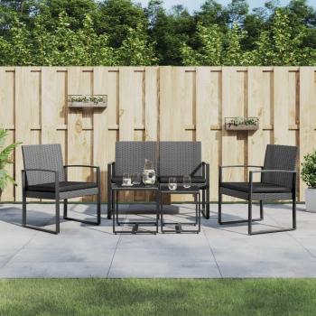 5-Piece Dark Grey PP Rattan Garden Dining Set with Cushions