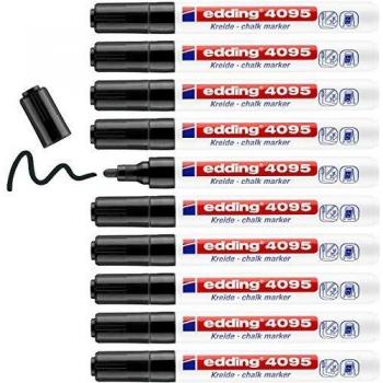 Edding 4095 Marcador de Tiza Líquida, Negro, Pack de 10, Punta Redonda 2-3 mm, Ideal para Pizarras, Vidrio y Espejos, Cobertura Opaca