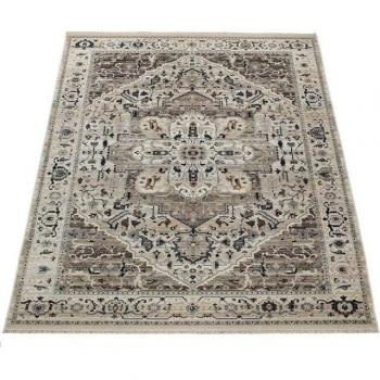 Alfombra Pelo Corto Oriental con Ribete Beige Crema 240x320 cm