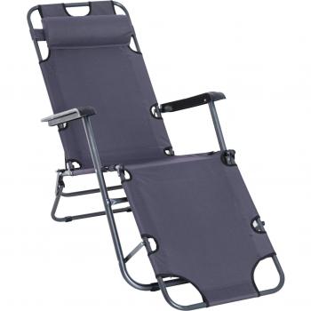 Tumbona Outsunny Plegable y Regulable 136kg Gris 89x60x135 cm