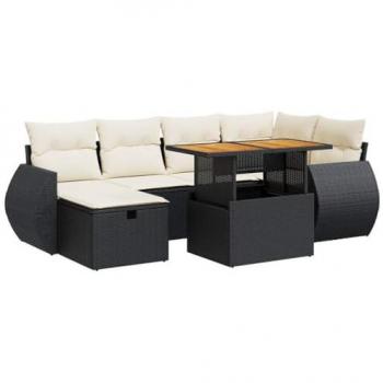 8-Piece Black Poly Rattan Garden Sofa Set with Cushions