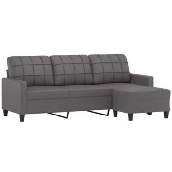 Sofá de 3 plazas con taburete cuero sintético gris 180 cm Vidaxl