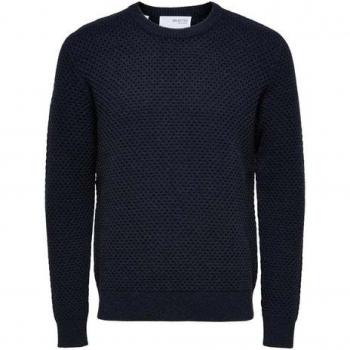 Selected Homme Octavian Round-Neck Blue Knit Sweater for Men, Size S