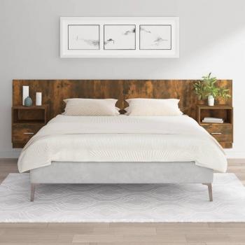Cabecero de cama con mesitas de madera contrachapada en roble ahumado