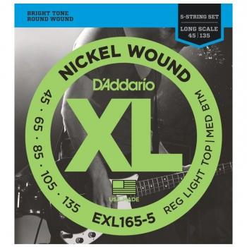 D'Addario EXL165-5 Nickel Wound Long Scale 5-String Bass Guitar Strings Set 45-135