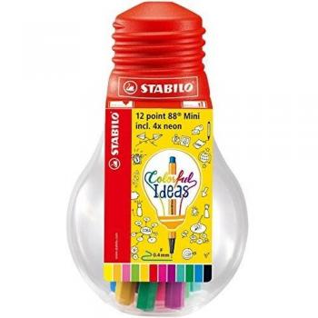 Rotulador punta fina STABILO point 88 mini - Estuche Colorful Ideas con 12 colores