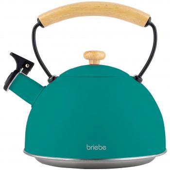 Tetera Silbato Briebe Nordic 2,3L Inducción Acero Inoxidable Vintage Mango Madera Verde