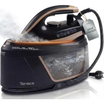 Centro de Planchado Profesional 3100W - Maxivapore Tenace Black - 8 Bares de Vapor, Filtro Antical Extraíble, Suela Cerámica Antiadherente, Depósito de 2L, Vapor Vertical