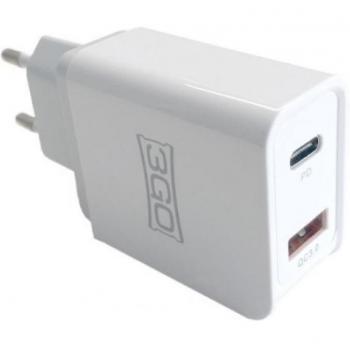 Cargador de Pared 3GO ALMUSBCQC3/ 1xUSB/ 1xUSB Tipo-C/ Quick Charge 3.0/ 18W/ Blanco
