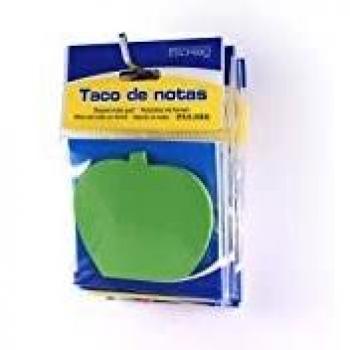 Blister TACO de NOTAS con FORMAS adhesivo, Flourescente de 50 hojas, medida 8 x 8cm, en 6 colores con 6 formas.