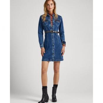 Vestido Lacey azul Pepe Jeans - Elegante vestido vaquero de manga larga abotonado para mujer
