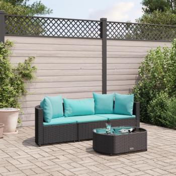 4-Piece Black Poly Rattan Garden Sofa Set with Cushions