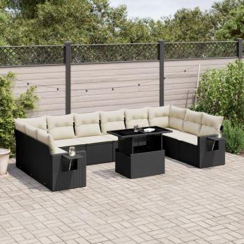 Set de sofás de jardín 11 pzas con cojines en ratán sintético negro